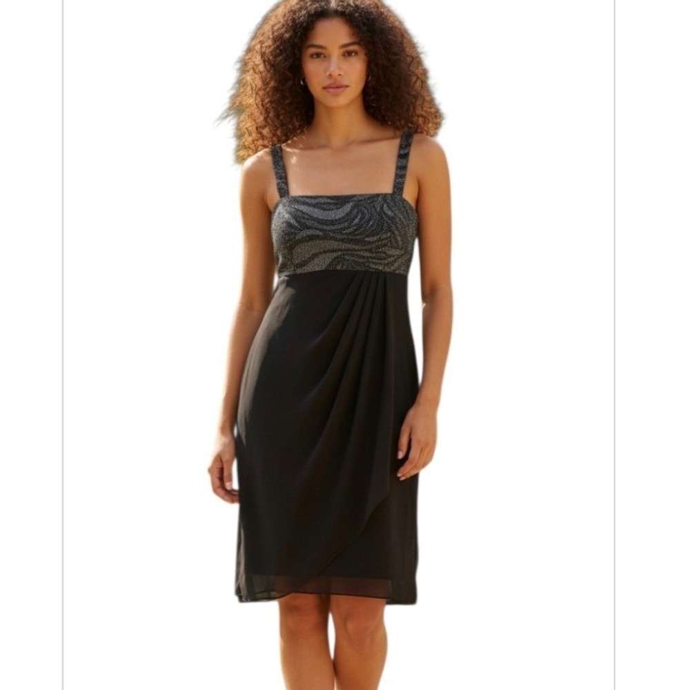 R&M‎ Richards Black Cocktail Midi Dress Petite 4 Formal Evening Wedding Guest